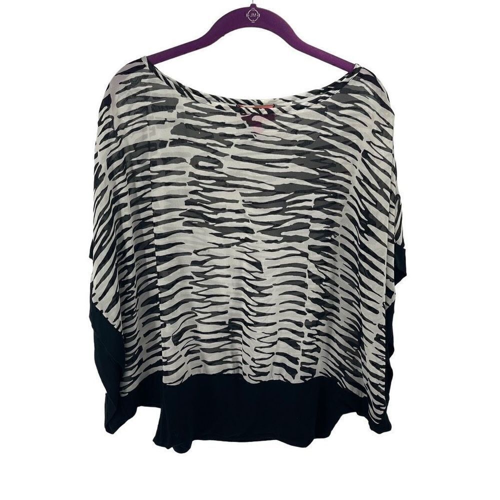 Trina Turk Collection banana republic poncho blouse Top zebra animal Silk White